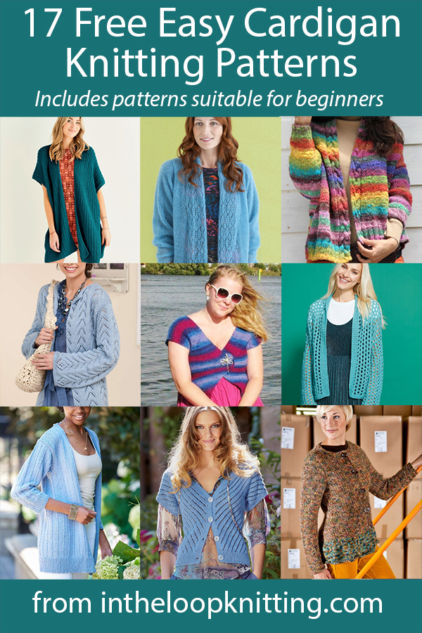 Free knitting patterns for easy cardigan sweaters, including beginner patterns. Updated 7/24/23